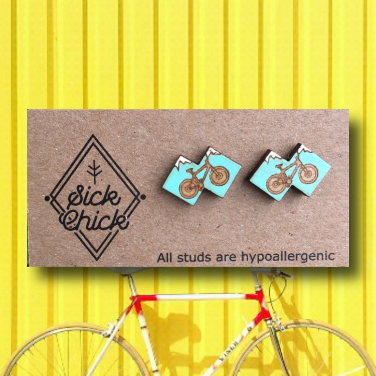 Wooden stud earrings for bike lovers